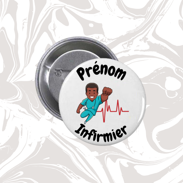 👉 Badge prénom personnalisable “Infirmier cartoon super-héros”