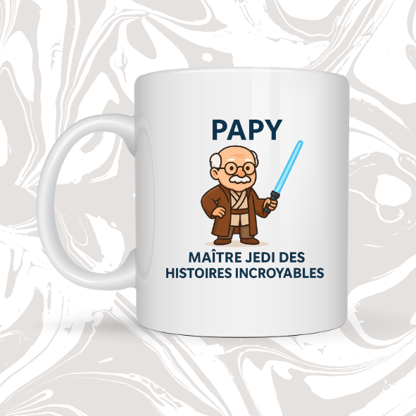 👉 Mug humour Papy – "Maître Jedi des histoires incroyables"