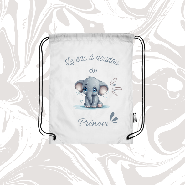 👉 Sac à doudou personnalisable éléphant 🐘 – avec prénom