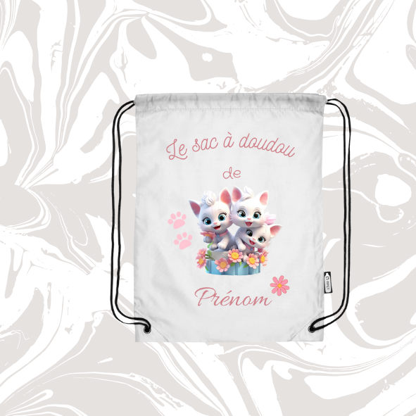 👉 Sac à doudou personnalisable chatons 🐱🌸 – avec prénom