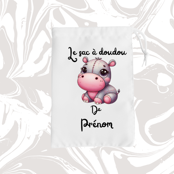 👉 Sac à doudou personnalisable hippopotame 🦛 – avec prénom