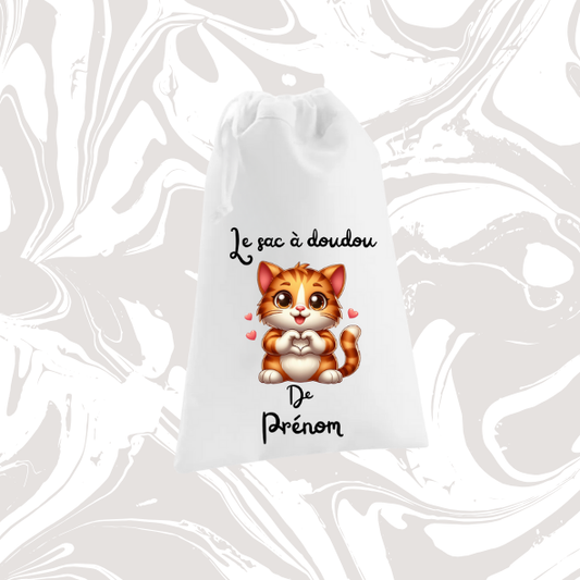 👉 Sac à doudou personnalisable chaton 🐱 – avec prénom