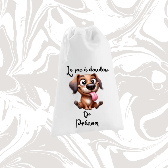 👉 Sac à doudou personnalisable chien 🐶 – avec prénom