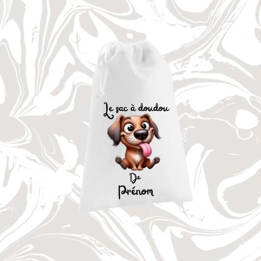 👉 Sac à doudou personnalisable chien 🐶 – avec prénom