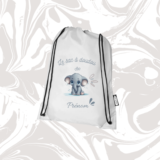 👉 Sac à doudou personnalisable éléphant 🐘 – avec prénom