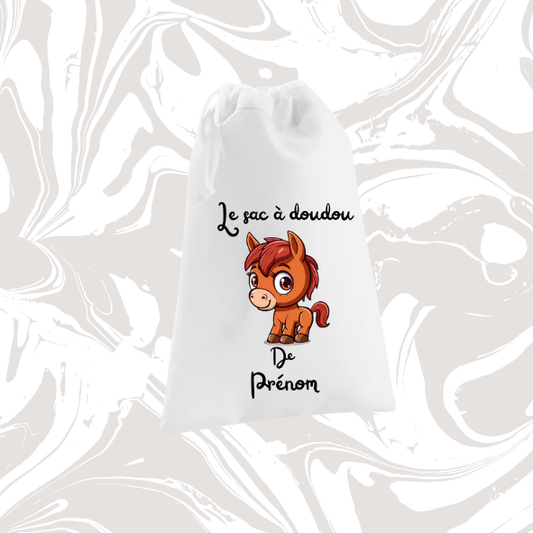 👉 Sac à doudou personnalisable cheval 🐴 – avec prénom