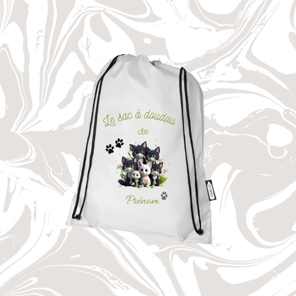 👉 Sac à doudou personnalisable chatons noirs & blancs 🐾 – avec prénom