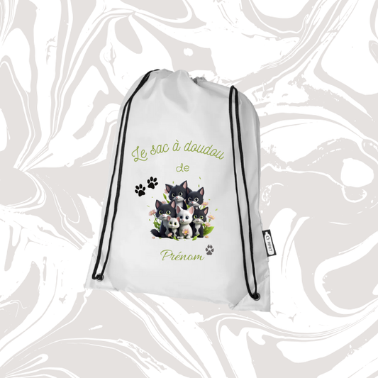 👉 Sac à doudou personnalisable chatons noirs & blancs 🐾 – avec prénom