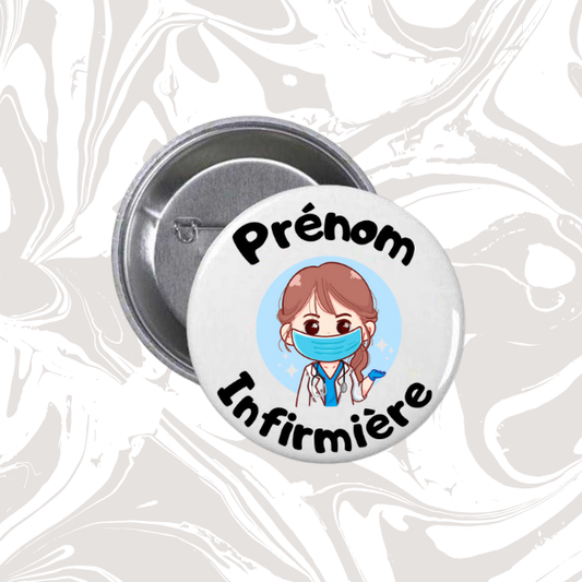 👉 Badge prénom personnalisable “Infirmière avec masque”
