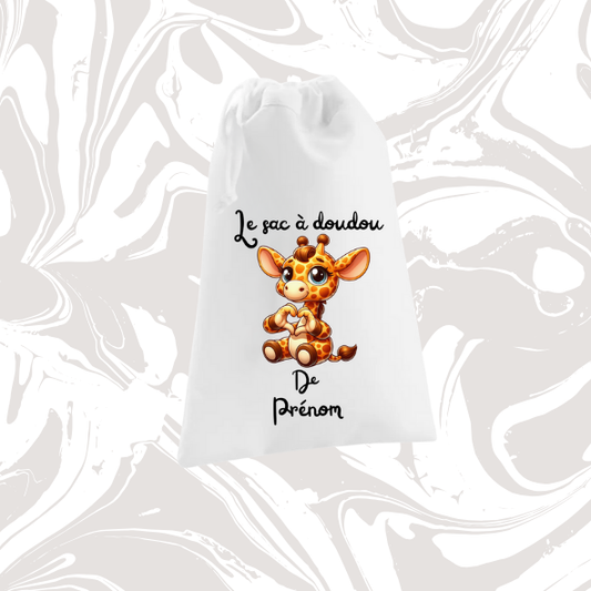 👉 Sac à doudou personnalisable girafe 🦒 – avec prénom