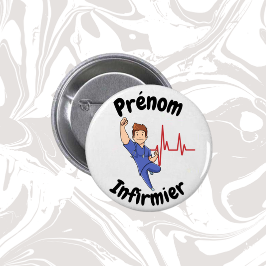 👉 Badge prénom personnalisable “Infirmier dynamique bleu”