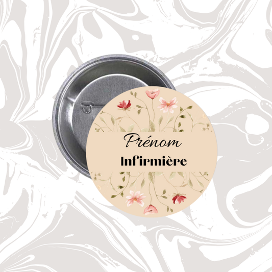 👉 Badge prénom personnalisable “Infirmière fleur vintage”