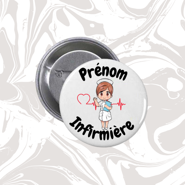 👉 Badge prénom personnalisable “Infirmière carnet & cœur ECG”