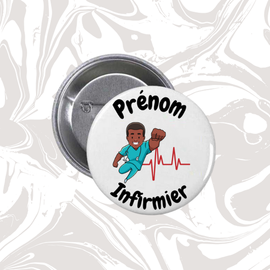 👉 Badge prénom personnalisable “Infirmier cartoon super-héros”