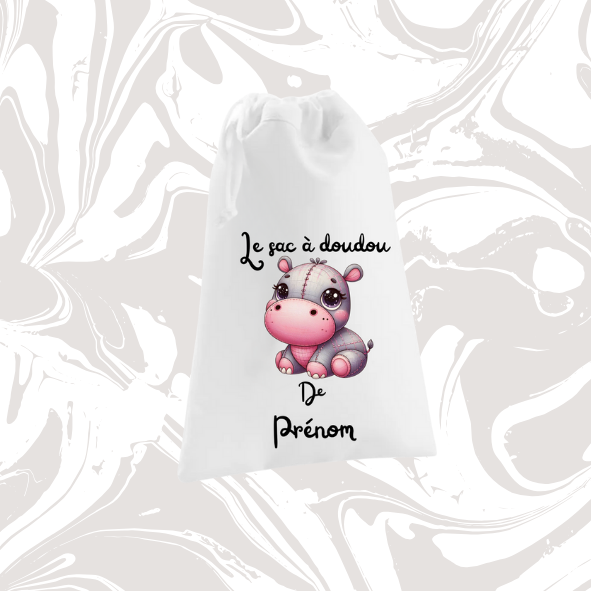 👉 Sac à doudou personnalisable hippopotame 🦛 – avec prénom
