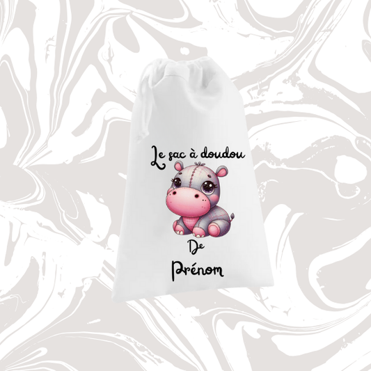 👉 Sac à doudou personnalisable hippopotame 🦛 – avec prénom
