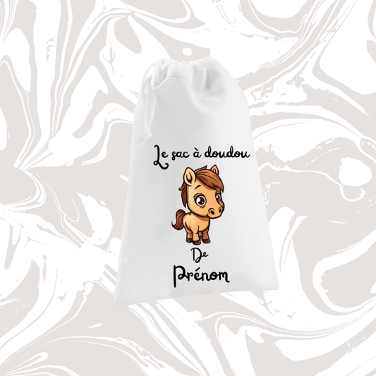 👉 Sac à doudou personnalisable cheval 🐴 – avec prénom