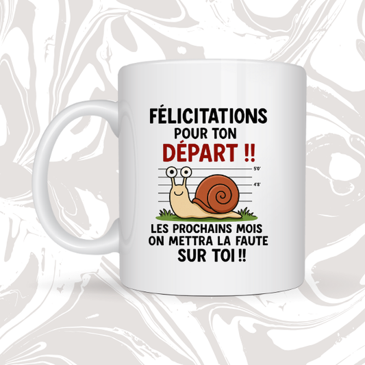 👉 Mug humour départ "Escargot" 🐌 – Cadeau rigolo collègue qui quitte l’entreprise
