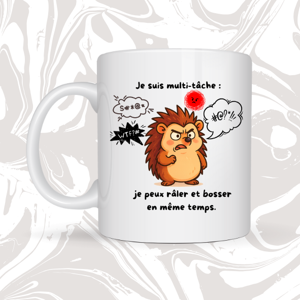 👉 Mug humour multitâche – "Je peux râler et bosser en même temps" 🦔