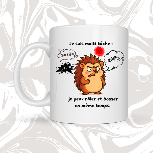 👉 Mug humour multitâche – "Je peux râler et bosser en même temps" 🦔