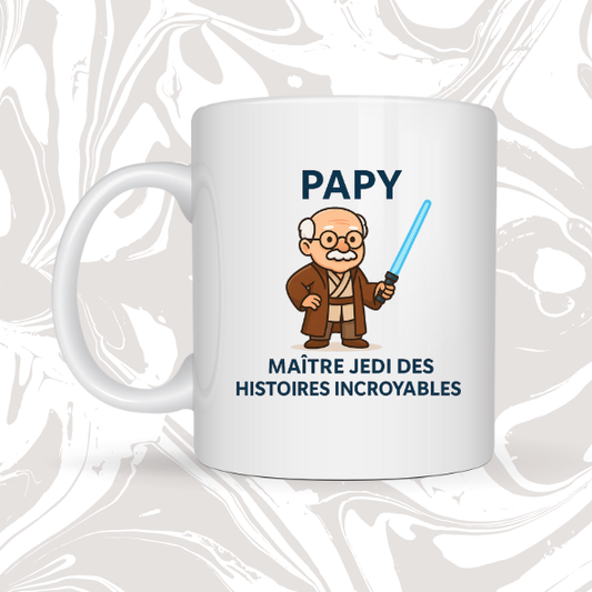 👉 Mug humour Papy – "Maître Jedi des histoires incroyables"