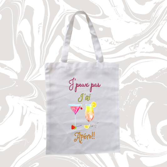 👉 Tote bag humour – "J’peux pas j’ai apéro !!" 🍹