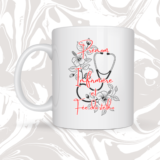 👉 Mug infirmière personnalisé – Fée du stétho ✨