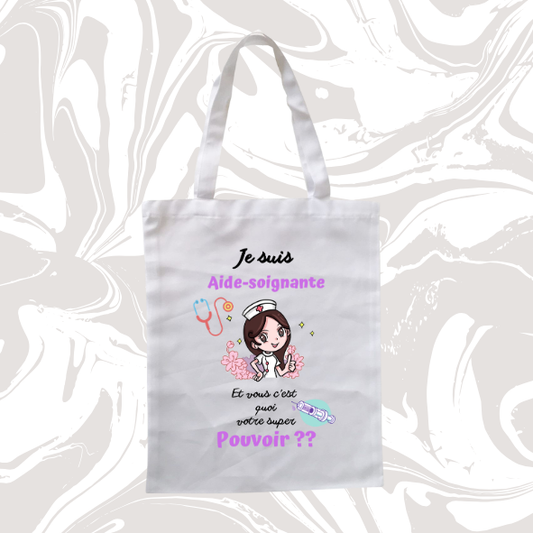 👉 Tote bag aide-soignante – "Quel est ton super pouvoir ?" ✨