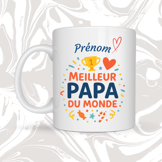 🏆 Mug personnalisé "Meilleur Papa du Monde" – Cadeau unique et tendre 💙