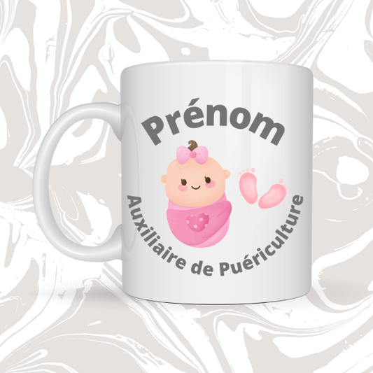 👉 Mug personnalisable – Auxiliaire de Puériculture 🍼