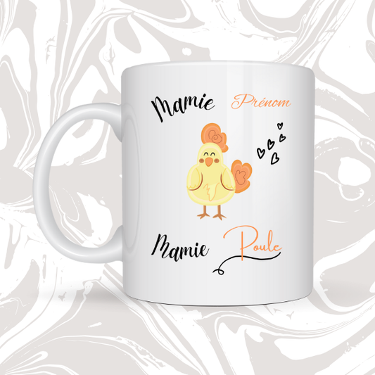 👉 Mug Mamie Poule 🐔 – Personnalisable avec prénom