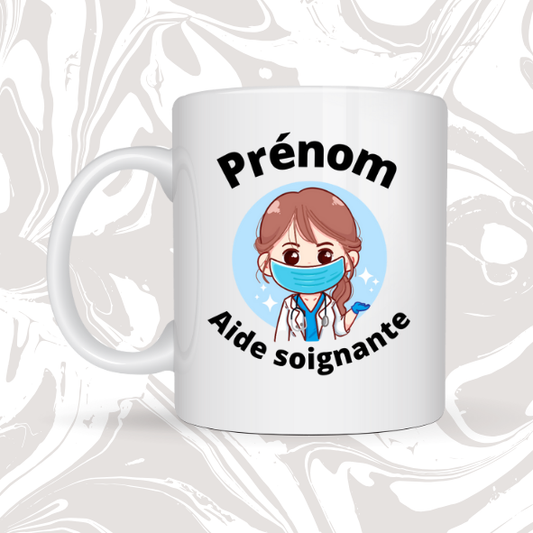 👉 Mug personnalisable – Aide-soignante avec masque 😷