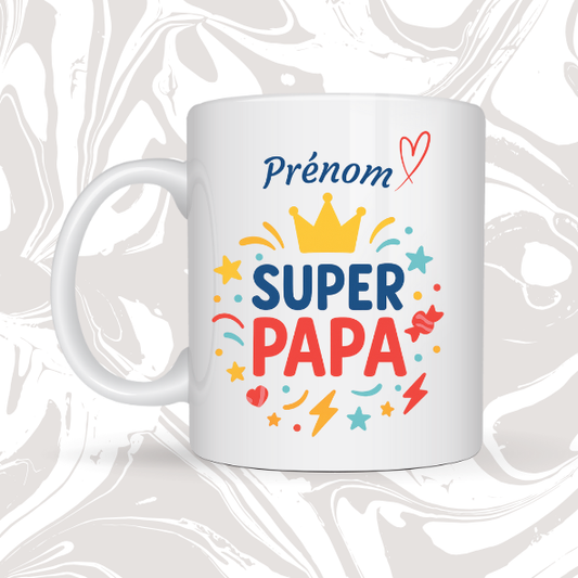 👑 Mug personnalisé "Super Papa" – Cadeau unique et tendre 🎁