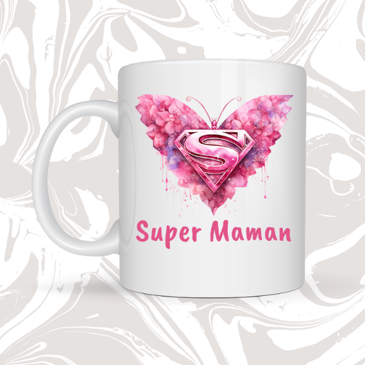 🦋 Mug cadeau "Super Maman – Papillon cœur" 💖