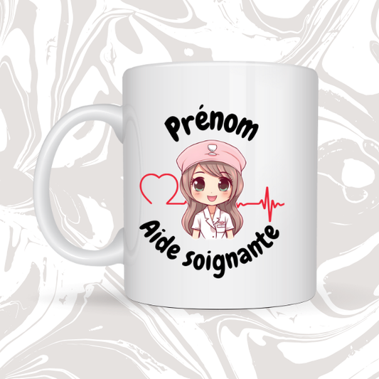 👉 Mug personnalisable – Aide-soignante ❤️‍🩹