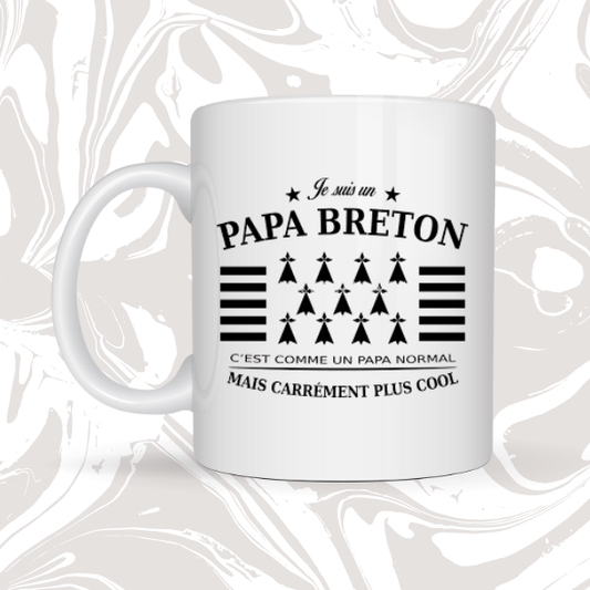 ⚓ Mug cadeau "Papa Breton – Plus cool qu’un papa normal" 🖤🤍