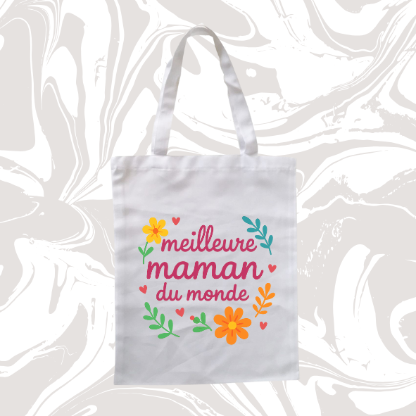 👜 Tote bag "Meilleure maman du monde" 💐 – Pratique & plein d’amour