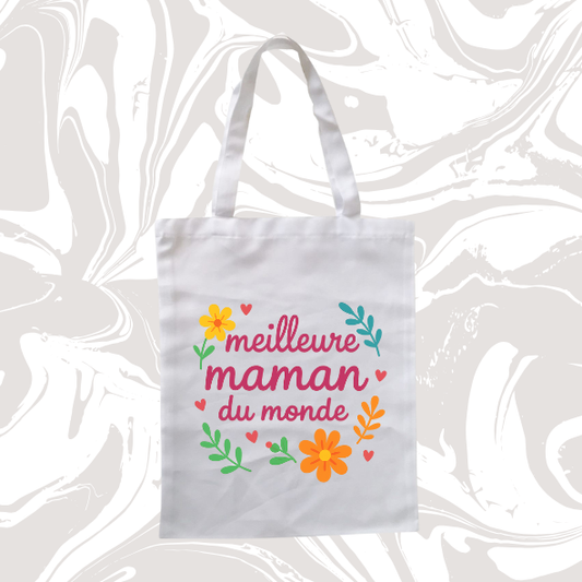 👜 Tote bag "Meilleure maman du monde" 💐 – Pratique & plein d’amour
