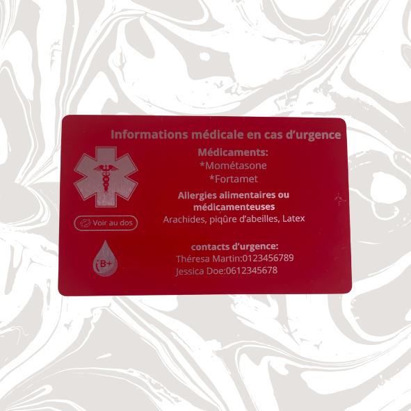 Carte d’Urgence Médicale Personnalisée – Format Carte Bancaire