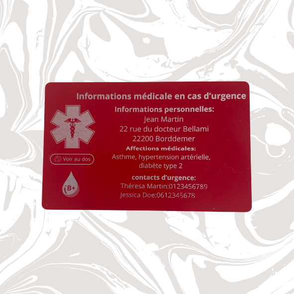 Carte d’Urgence Médicale Personnalisée – Format Carte Bancaire