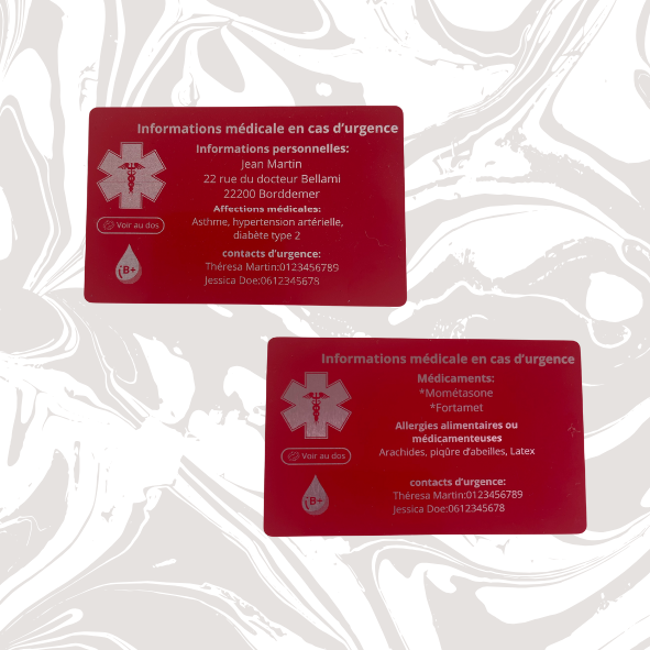 Carte d’Urgence Médicale Personnalisée – Format Carte Bancaire