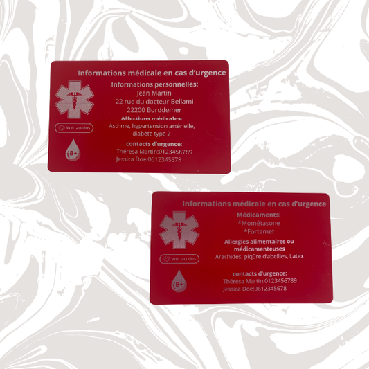 Carte d’Urgence Médicale Personnalisée – Format Carte Bancaire